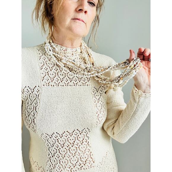 Vintage Set of Seashell Necklace Long Strands Beige Beachy Neutral - Picture 9 of 10